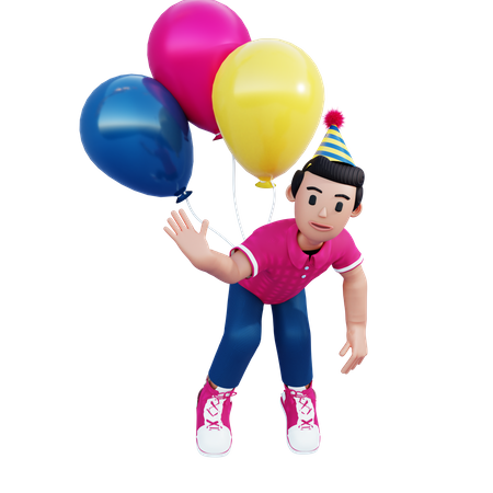 Kleiner Junge mit bunten Luftballons  3D Illustration