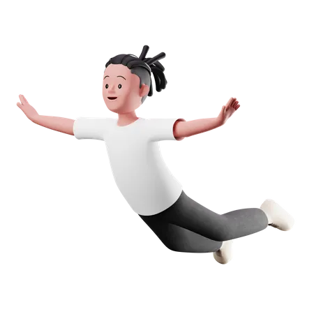 Kleiner Junge mit fliegender Pose  3D Illustration