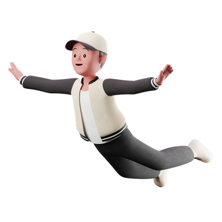 Kleiner Junge mit fliegender Pose  3D Illustration