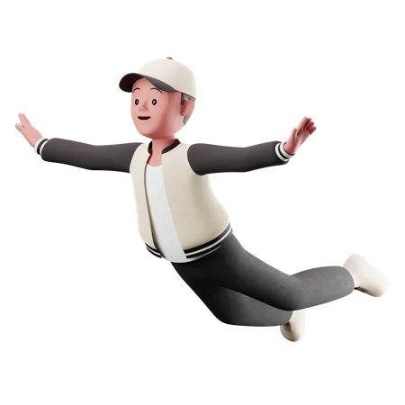 Kleiner Junge mit fliegender Pose  3D Illustration