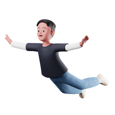 Kleiner Junge mit fliegender Pose  3D Illustration