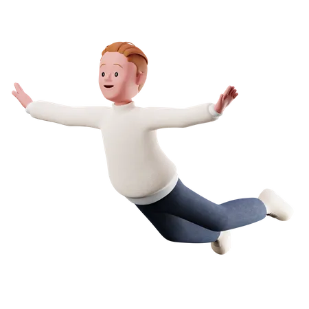 Kleiner Junge mit fliegender Pose  3D Illustration