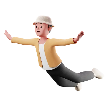 Kleiner Junge mit fliegender Pose  3D Illustration