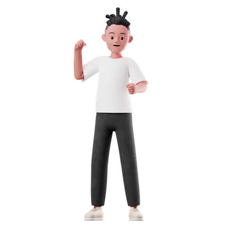 Junge Figur mit glücklicher Pose  3D Illustration