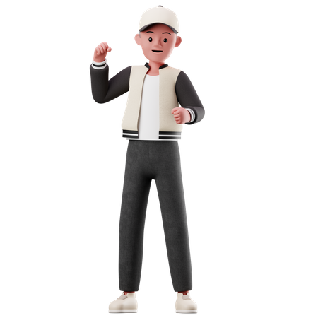 Junge Figur mit glücklicher Pose  3D Illustration