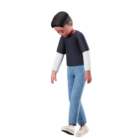 Kleiner Junge mit müder Gehpose  3D Illustration