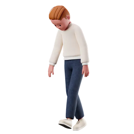 Kleiner Junge mit müder Gehpose  3D Illustration