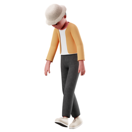 Kleiner Junge mit müder Gehpose  3D Illustration