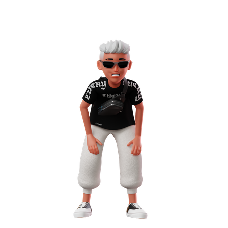 Kleiner Junge mit müder Pose  3D Illustration