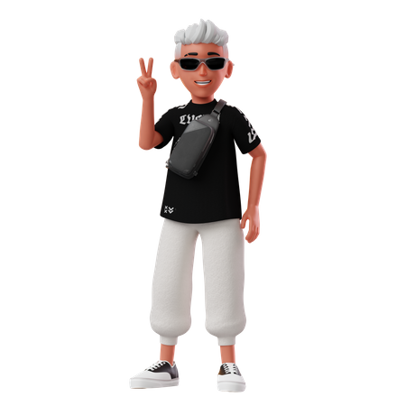 Kleiner Junge mit Peace-Out-Pose  3D Illustration