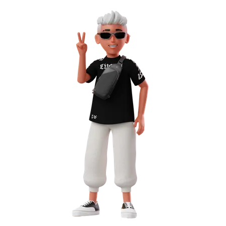 Kleiner Junge mit Peace-Out-Pose  3D Illustration