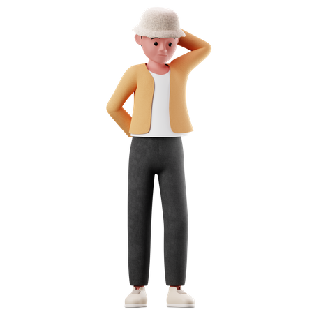 Kleiner Junge mit Sorgenpose  3D Illustration