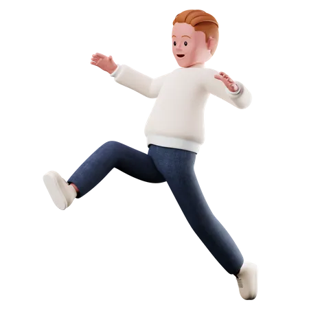 Junge Figur mit Weitsprungpose  3D Illustration