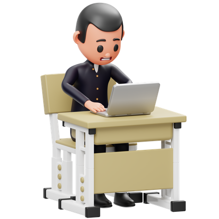 Kleiner Junge schaut auf Laptop  3D Illustration