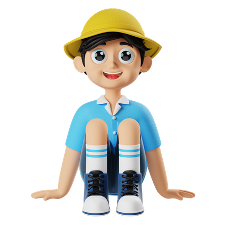 Kleiner Junge setzt sich hin und lächelt  3D Icon