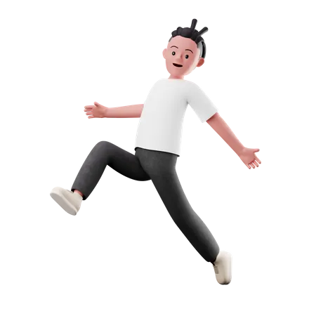 Kleiner Junge springt glücklich in die Luft  3D Illustration