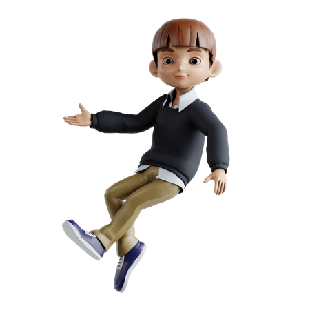 Kleiner Junge springt in die Luft und zeigt dabei etwas Links  3D Icon