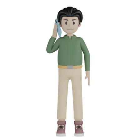 Kleiner Junge telefoniert mit dem Handy  3D Illustration