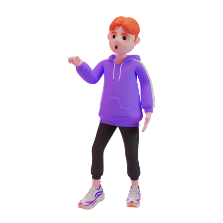 Kleiner Junge zeigt mit dem Finger und überrascht  3D Illustration