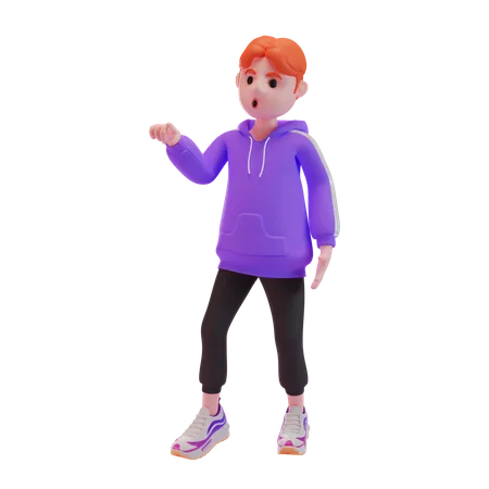 Kleiner Junge zeigt mit dem Finger und überrascht  3D Illustration