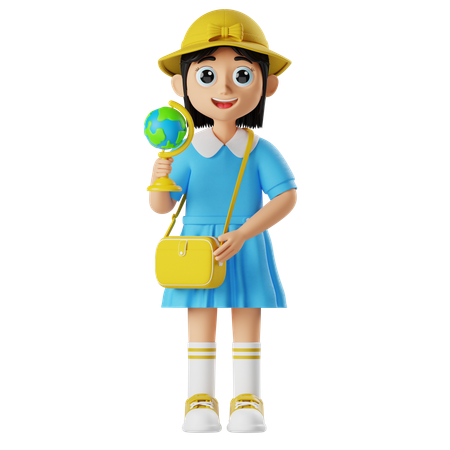 Kleines Mädchen hält Globus  3D Icon