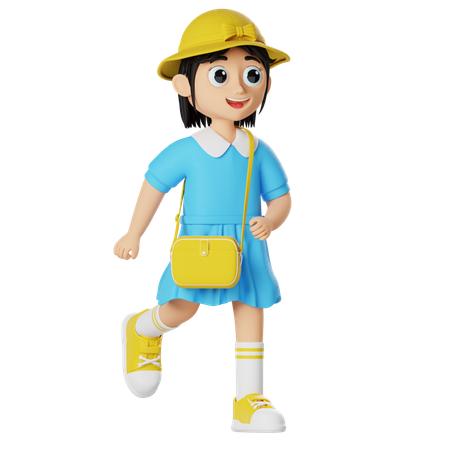 Kleines Mädchen läuft mit Handtasche  3D Icon