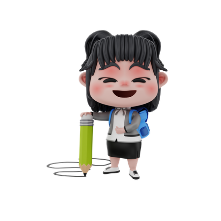 Kleines Mädchen mit Bleistift  3D Illustration
