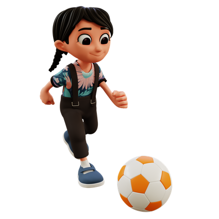 Kleines Mädchen spielt Fußball  3D Illustration