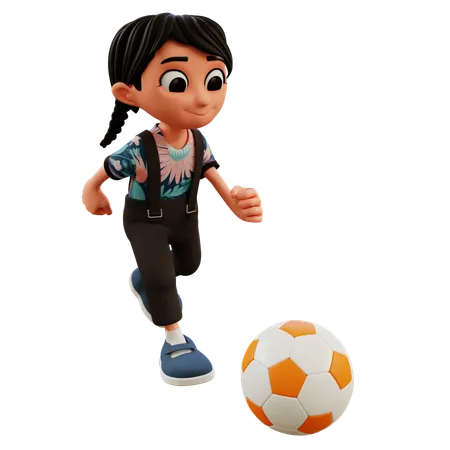 Kleines Mädchen spielt Fußball  3D Illustration