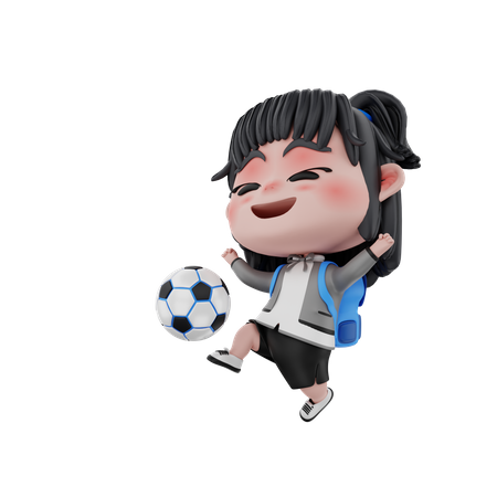 Kleines Mädchen spielt Fußball  3D Illustration