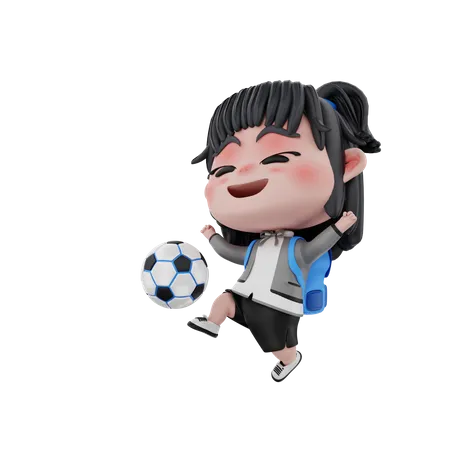 Kleines Mädchen spielt Fußball  3D Illustration