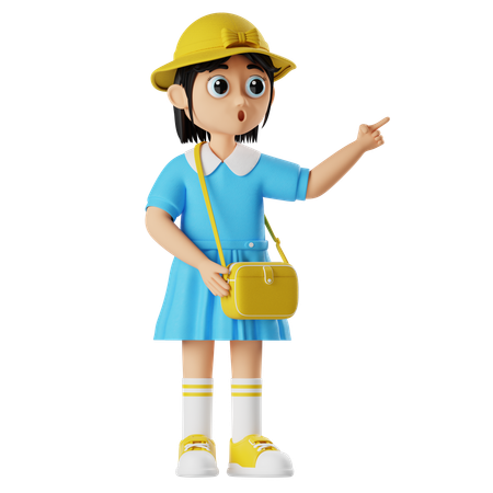 Kleines Mädchen zeigt mit schockierendem Gesichtsausdruck auf etwas  3D Icon