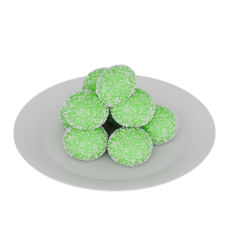 Klepon, une cuisine indonésienne à base de farine avec de la noix de coco et du sucre de palme sur une assiette  3D Icon