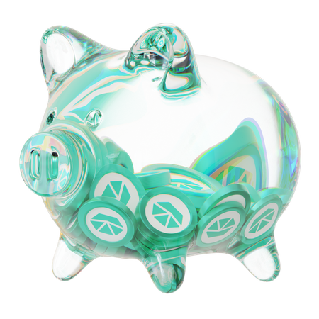 Knc Clear Glass Piggy Bank With Decreasing Piles Of Crypto Coins  3D Icon