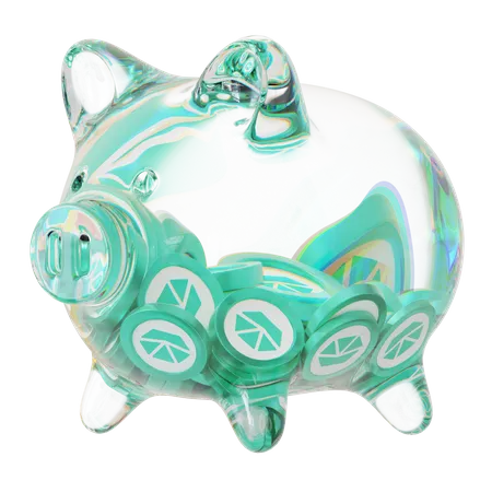 Knc Clear Glass Piggy Bank With Decreasing Piles Of Crypto Coins  3D Icon