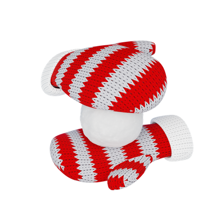 Knitted red mittens hold a snowball to play snowballs  3D Illustration