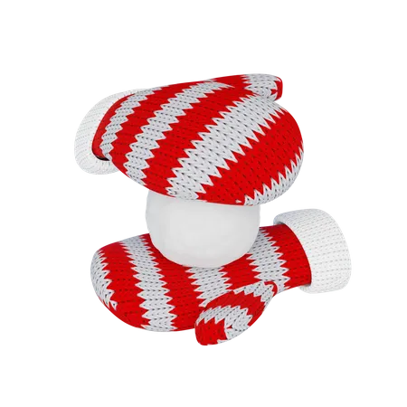 Knitted red mittens hold a snowball to play snowballs  3D Illustration