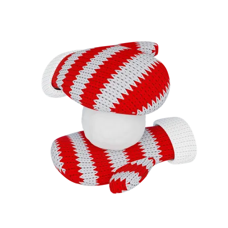 Knitted red mittens hold a snowball to play snowballs 3D Illustration