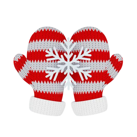 Knitted red mittens hold a snowflake  3D Illustration