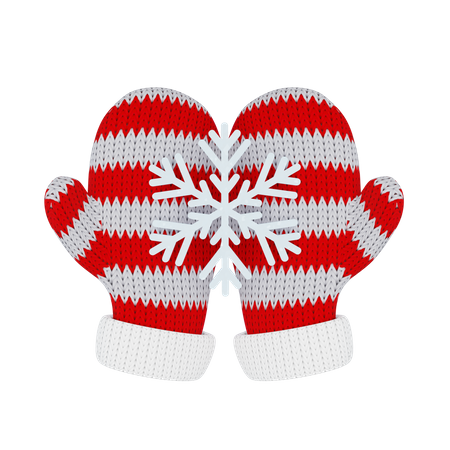 Knitted red mittens hold a snowflake 3D Illustration