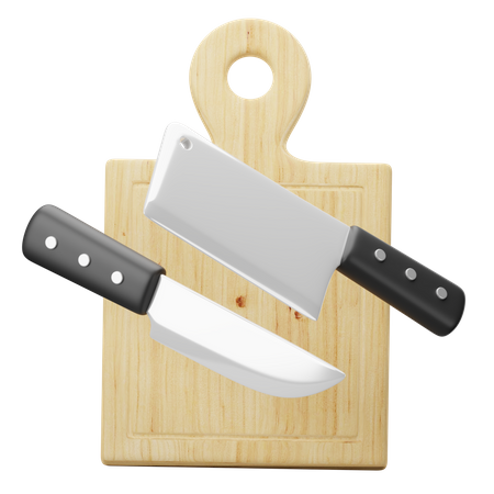 Knives and chopping board  3D Illustration