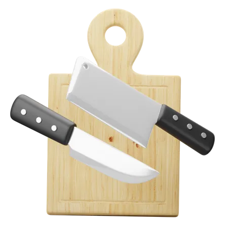 Knives and chopping board  3D Illustration