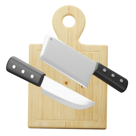 Knives and chopping board 3D Illustration