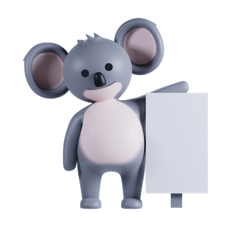 Koala Holding Placard Board 3D Illustration