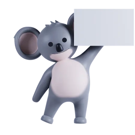 Koala Holding Placard Paper  3D Illustration