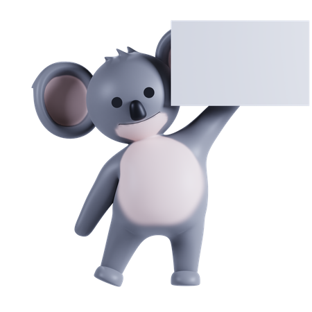 Koala Holding Placard Paper 3D Illustration