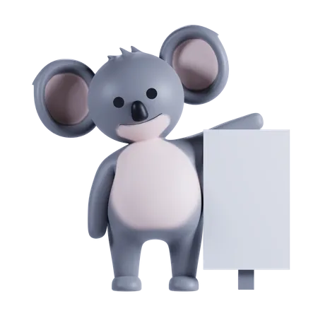 Koala sosteniendo cartel  3D Illustration