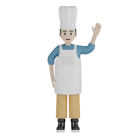 Koch steht und winkt mit der Hand  3D Illustration