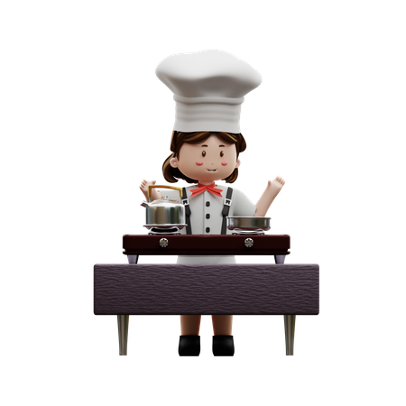 Köchin kocht in der Küche  3D Illustration