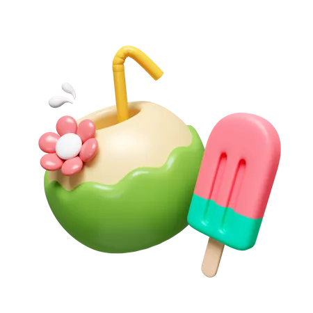 Kokosnussdrink und Eis am Stiel  3D Icon